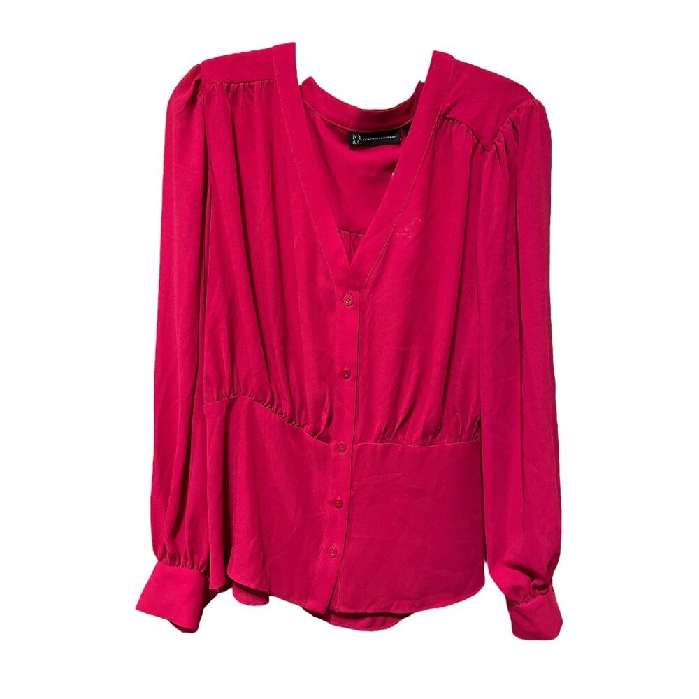 New‎ York & Company Hot Pink Button down Long Sleeve Blouse